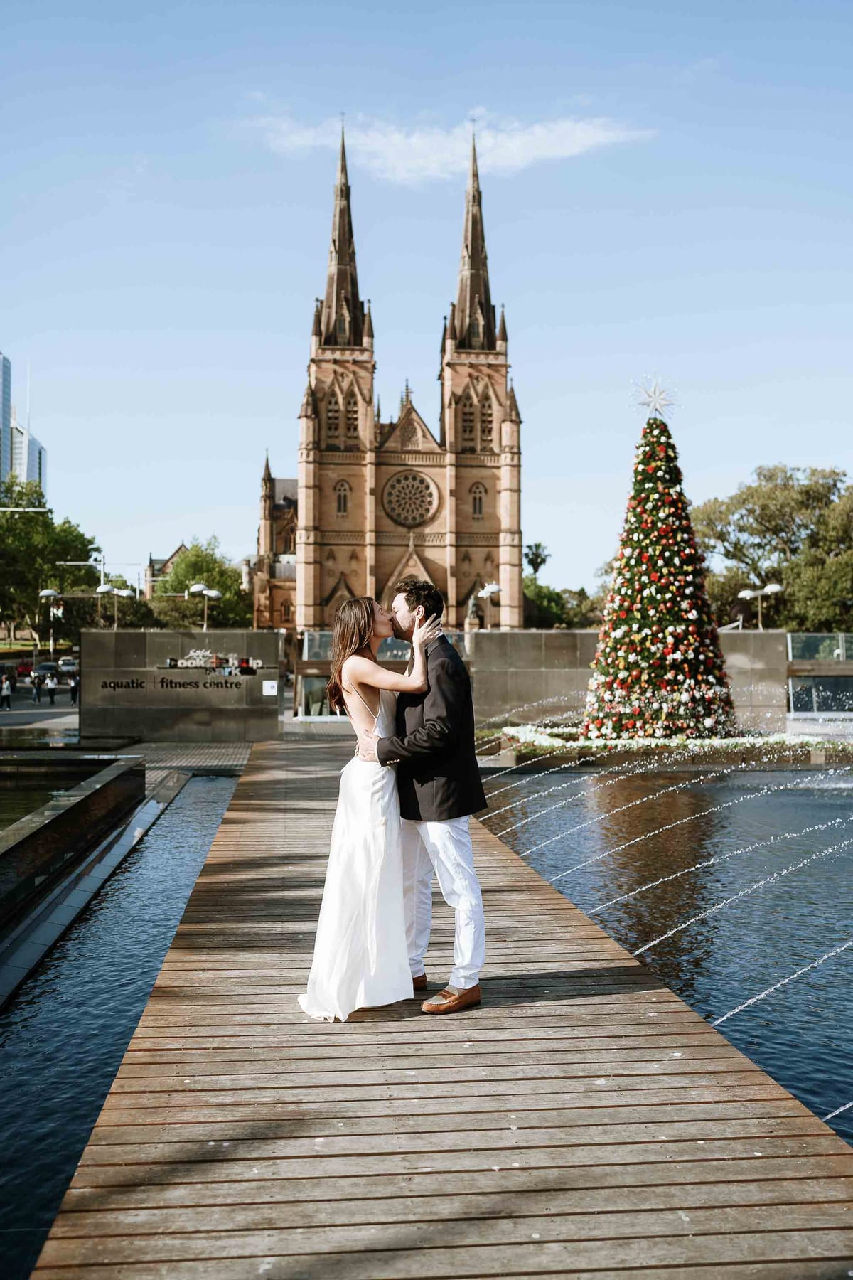 Christmas Date night couple photoshoot at St Marys cathedral, Morena bar and Martin place