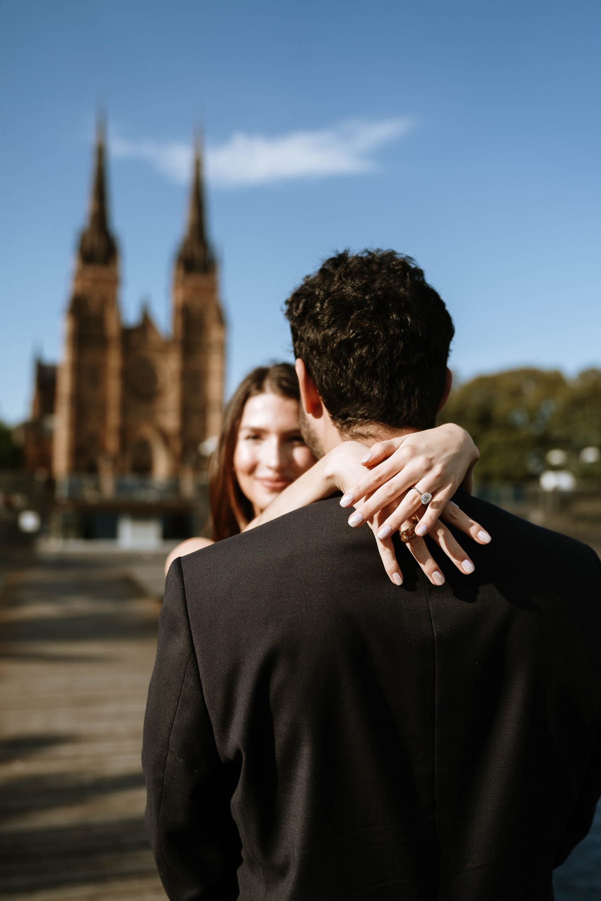 Christmas Date night couple photoshoot at St Marys cathedral, Morena bar and Martin place