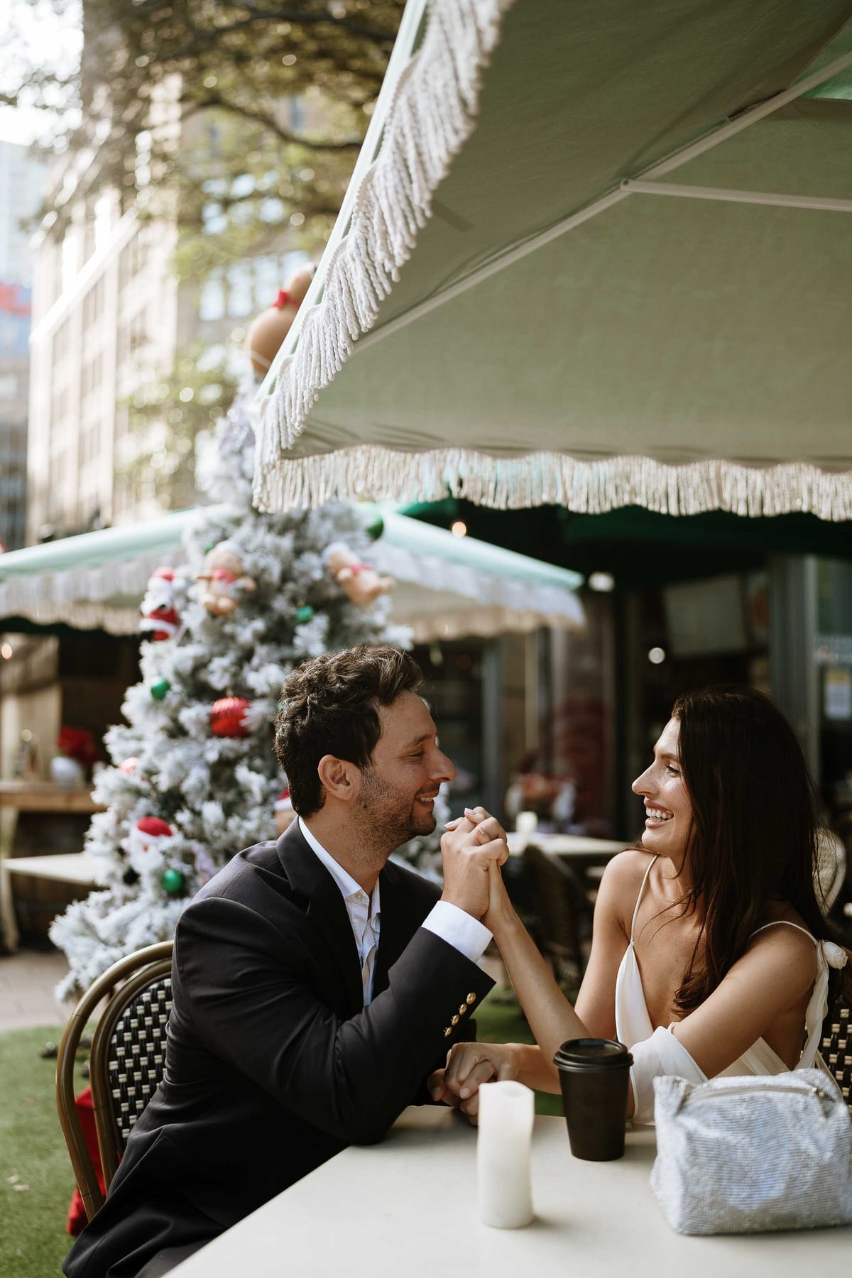 Christmas Date night couple photoshoot at St Marys cathedral, Morena bar and Martin place