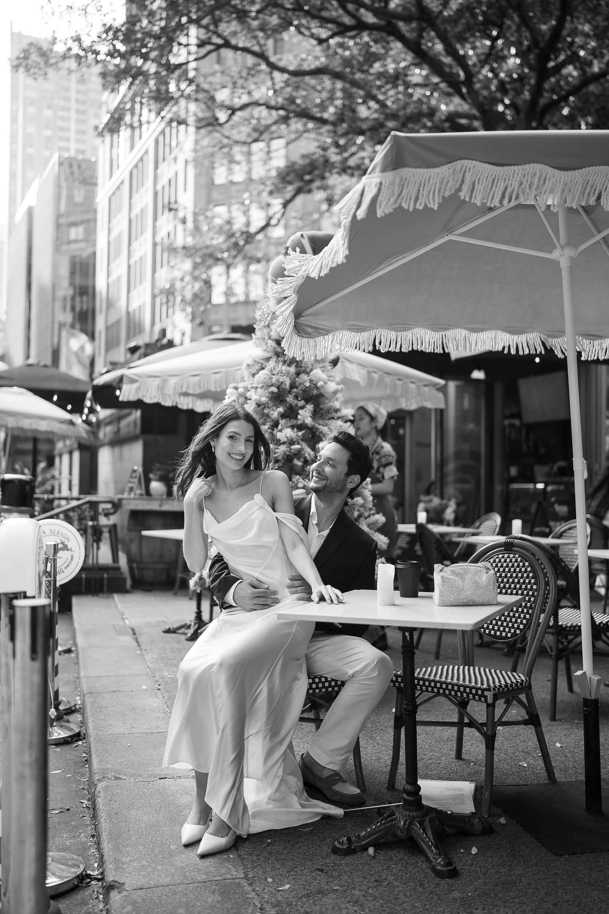 Christmas Date night couple photoshoot at St Marys cathedral, Morena bar and Martin place