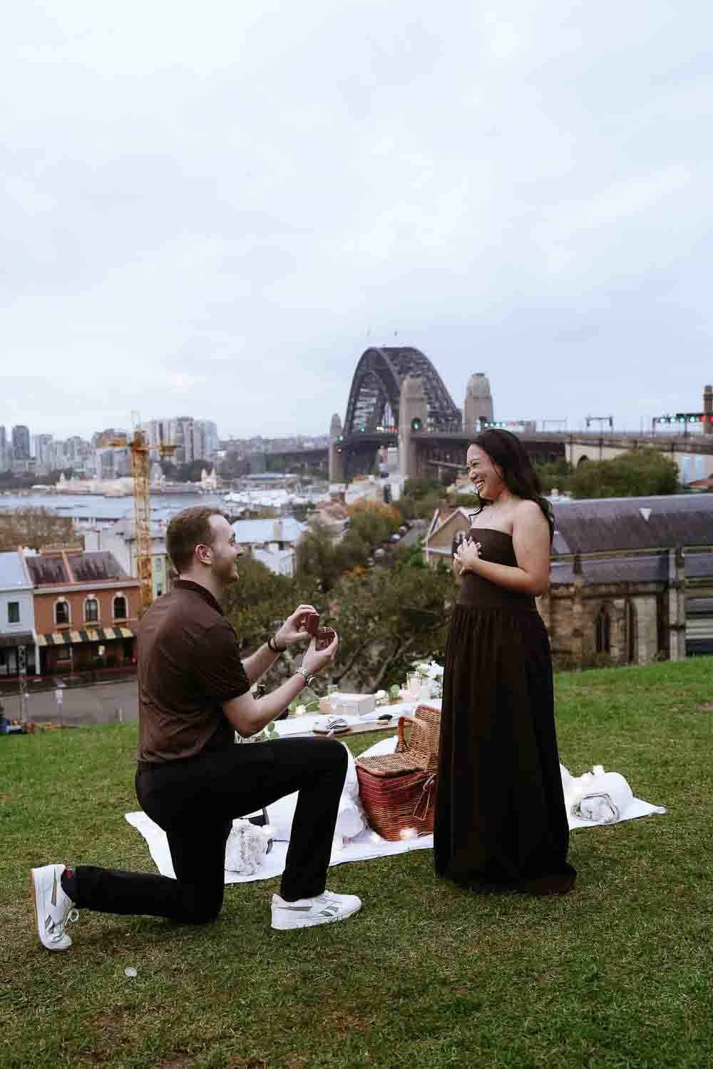 Dylan’s Surprise Proposal at Observatory Hill | Sydney Harbour Engagement Photography