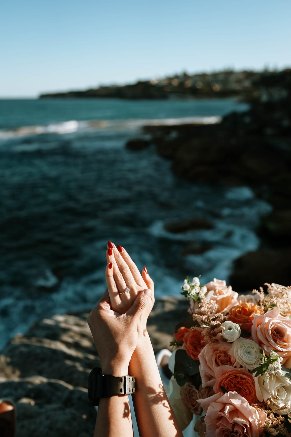 Jackie’s Surprise Proposal at Coogee Beach Cliffs | Sydney Coastal Engagement Photography