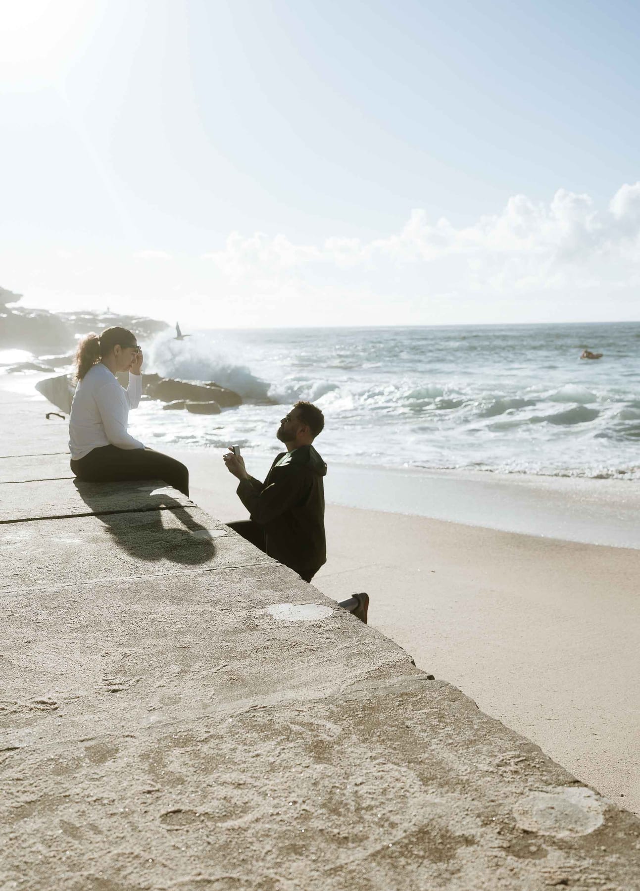 Kwame and Elise’s Surprise Proposal at Bronte Beach | Sydney Coastal Engagement Photography