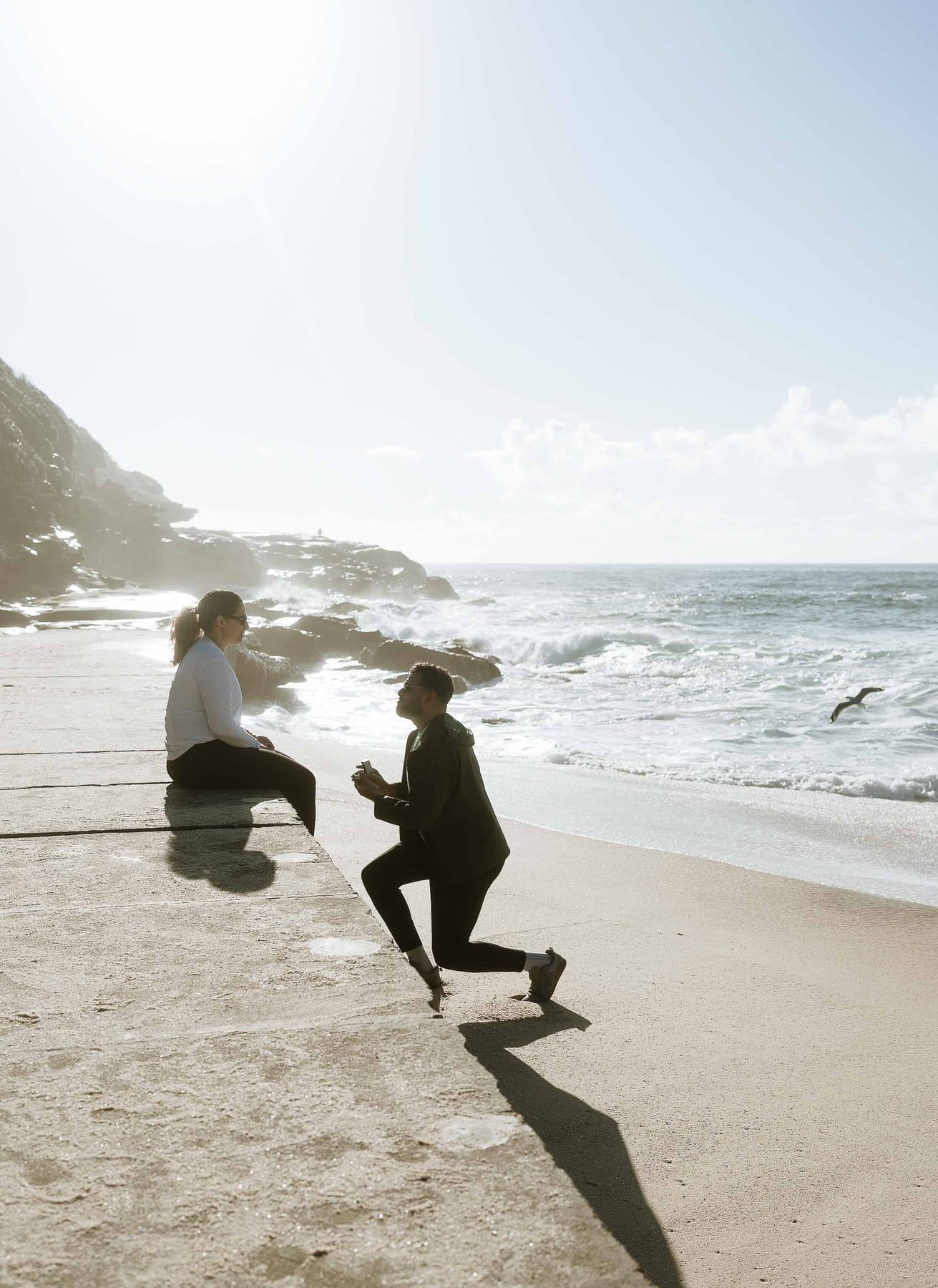 Kwame and Elise’s Surprise Proposal at Bronte Beach | Sydney Coastal Engagement Photography