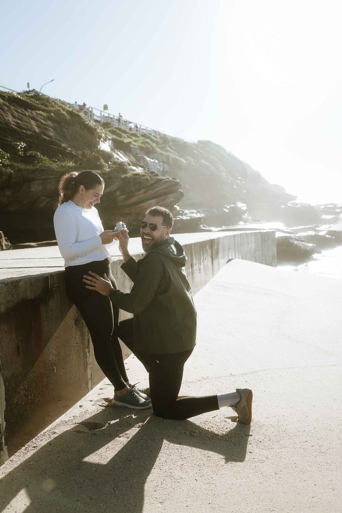 Kwame and Elise’s Surprise Proposal at Bronte Beach | Sydney Coastal Engagement Photography