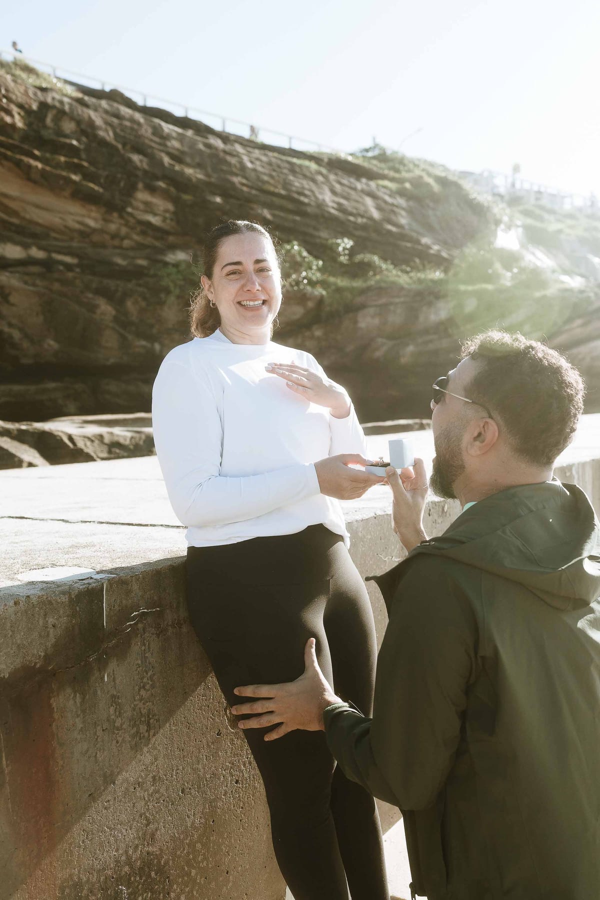 Kwame and Elise’s Surprise Proposal at Bronte Beach | Sydney Coastal Engagement Photography