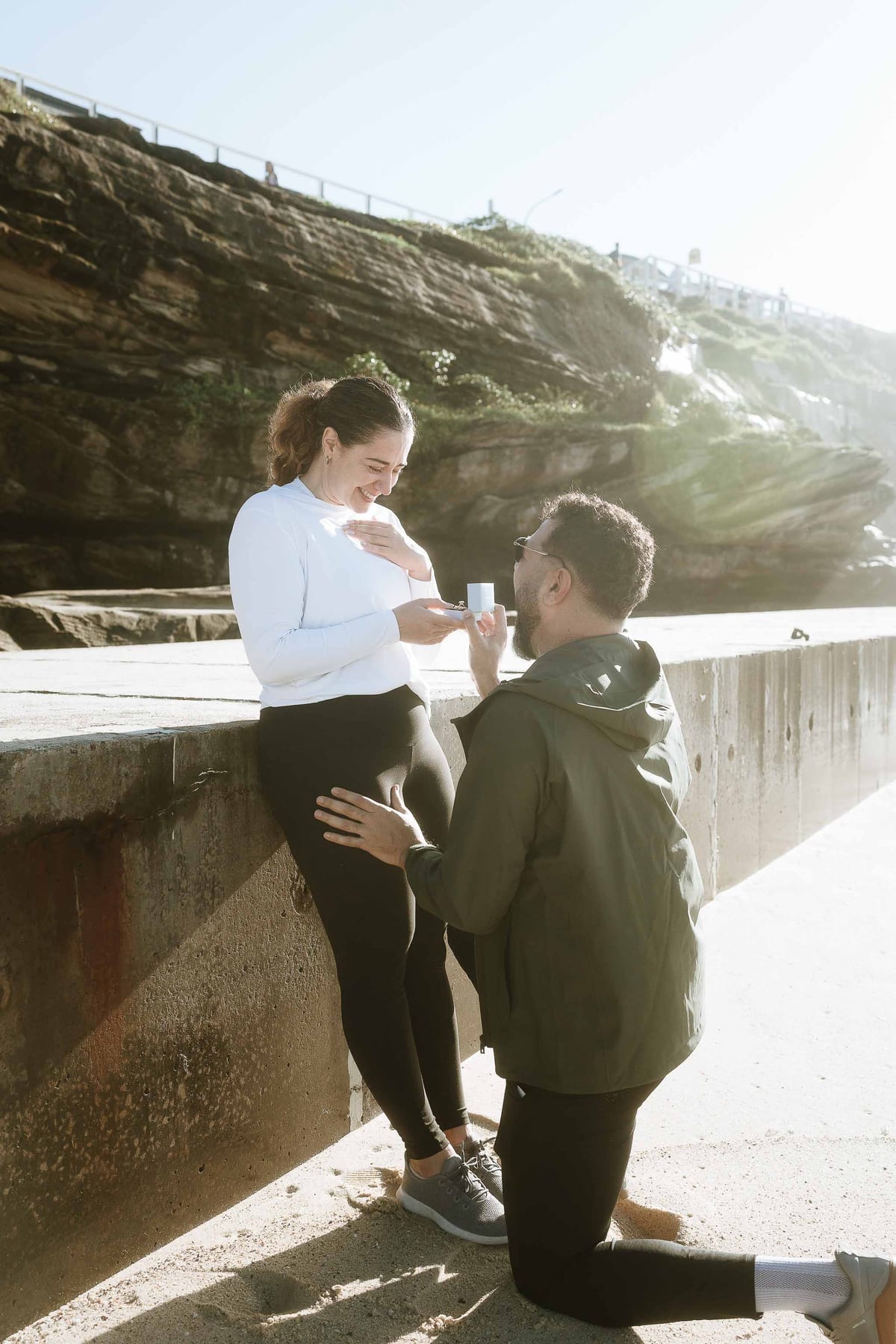 Kwame and Elise’s Surprise Proposal at Bronte Beach | Sydney Coastal Engagement Photography