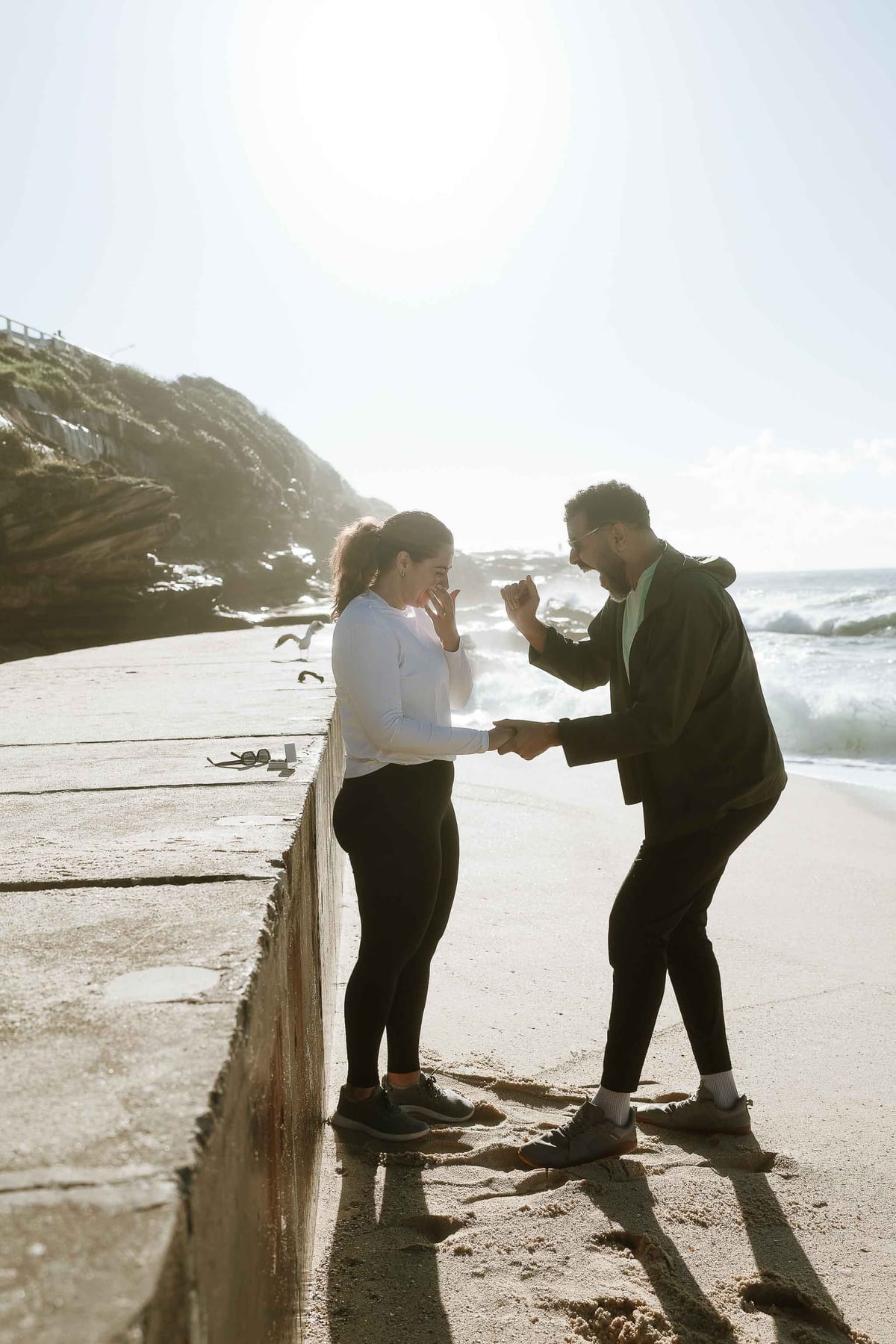 Kwame and Elise’s Surprise Proposal at Bronte Beach | Sydney Coastal Engagement Photography