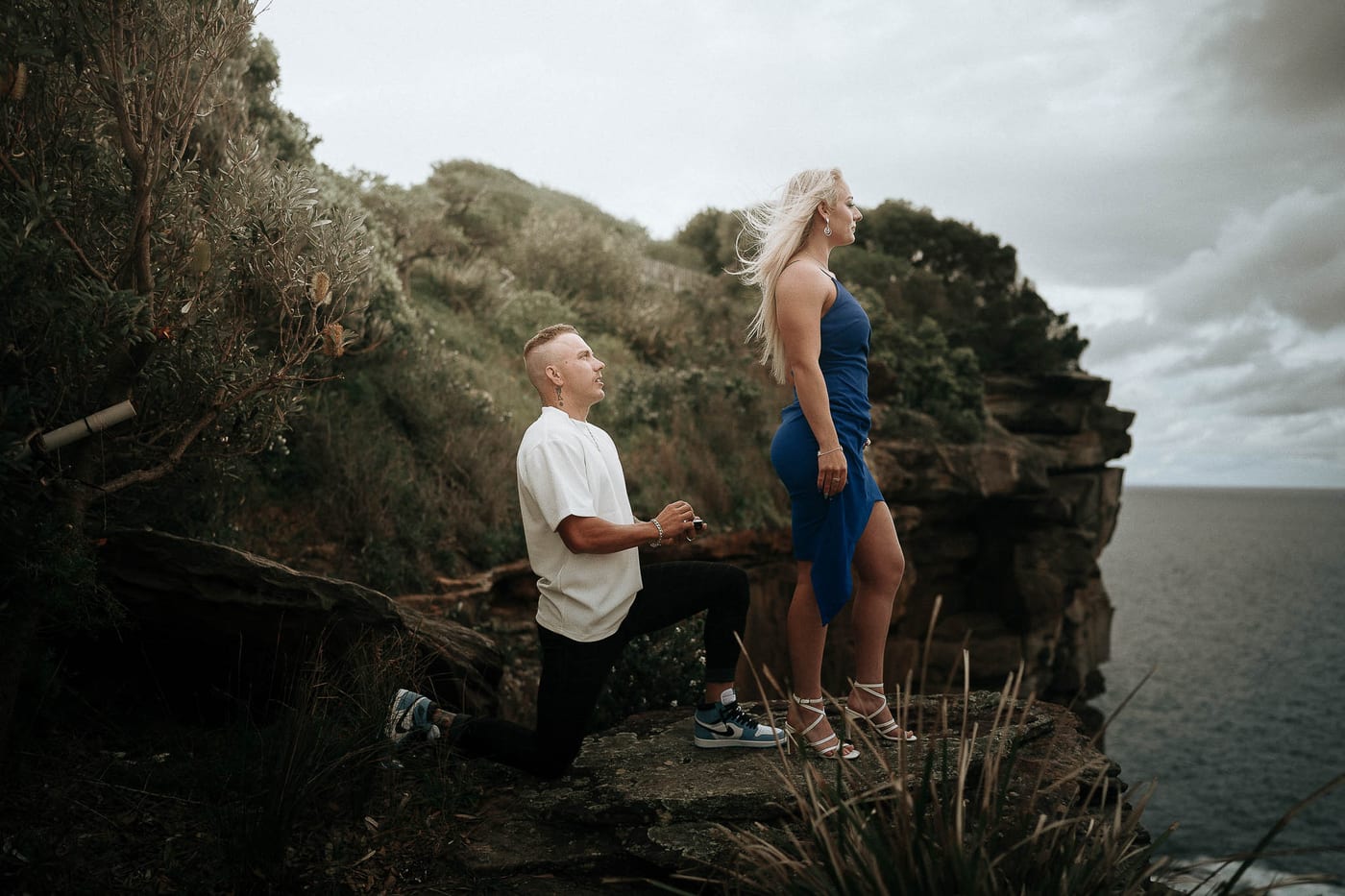Lachlan and Kirra’s Surprise Proposal at Diamond Bay Cliffs | Sydney Coastal Engagement Photography