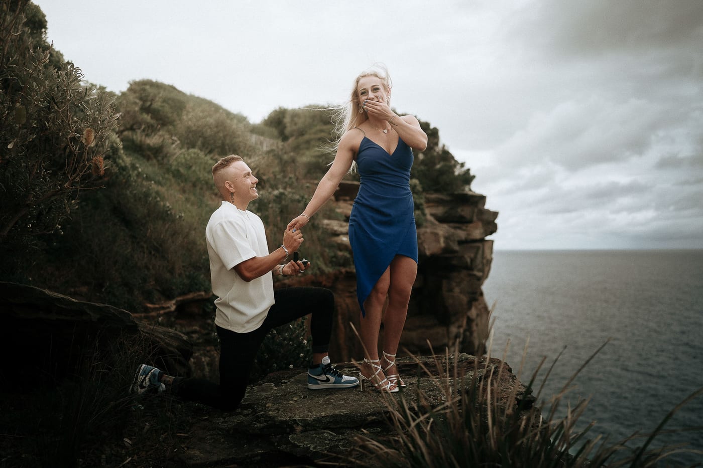 Lachlan and Kirra’s Surprise Proposal at Diamond Bay Cliffs | Sydney Coastal Engagement Photography