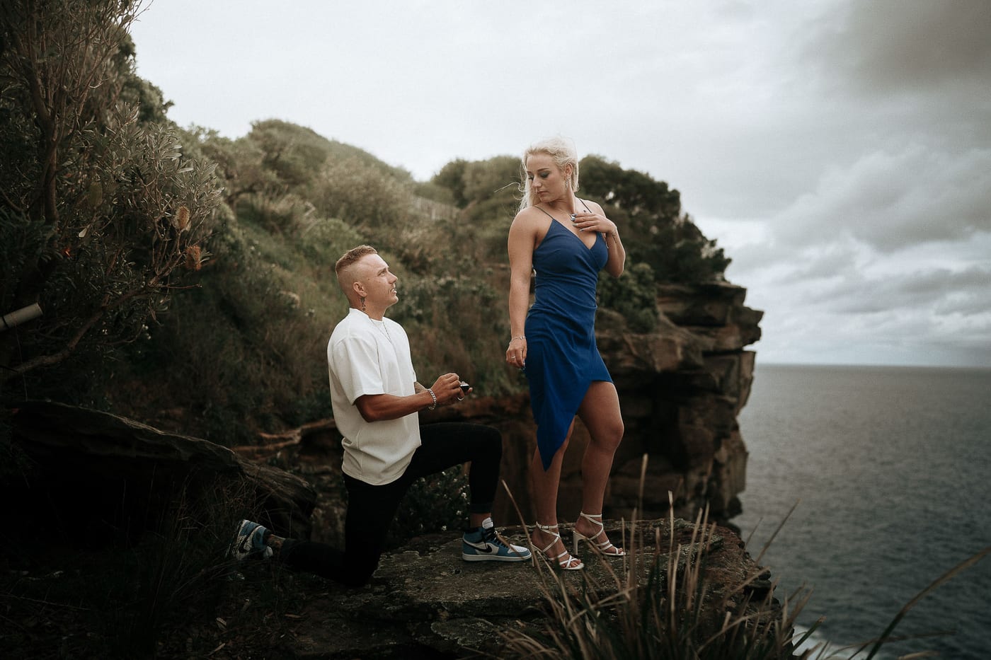 Lachlan and Kirra’s Surprise Proposal at Diamond Bay Cliffs | Sydney Coastal Engagement Photography