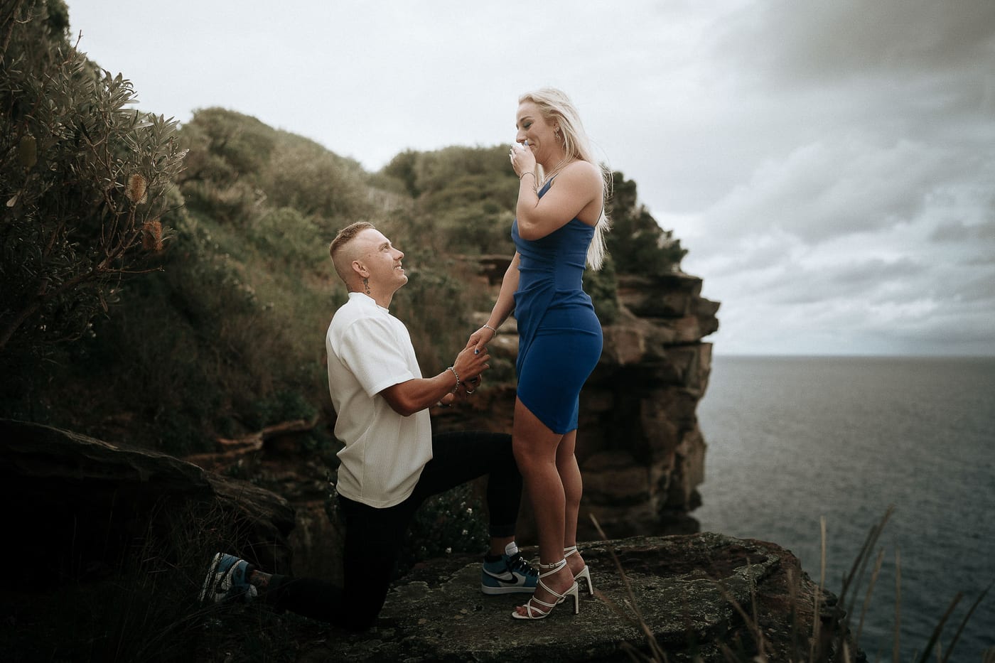 Lachlan and Kirra’s Surprise Proposal at Diamond Bay Cliffs | Sydney Coastal Engagement Photography