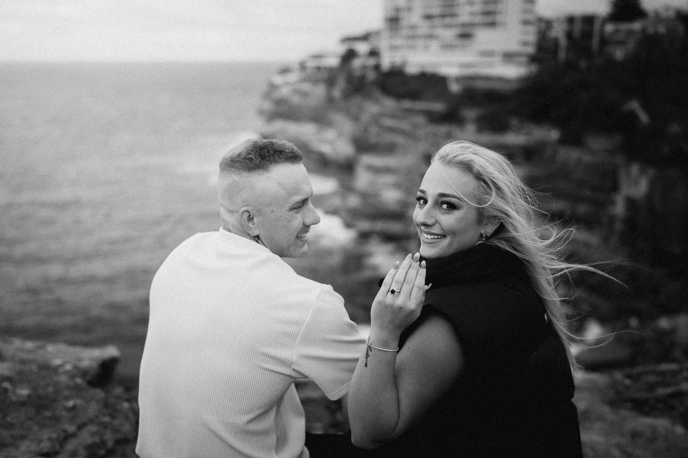 Lachlan and Kirra’s Surprise Proposal at Diamond Bay Cliffs | Sydney Coastal Engagement Photography