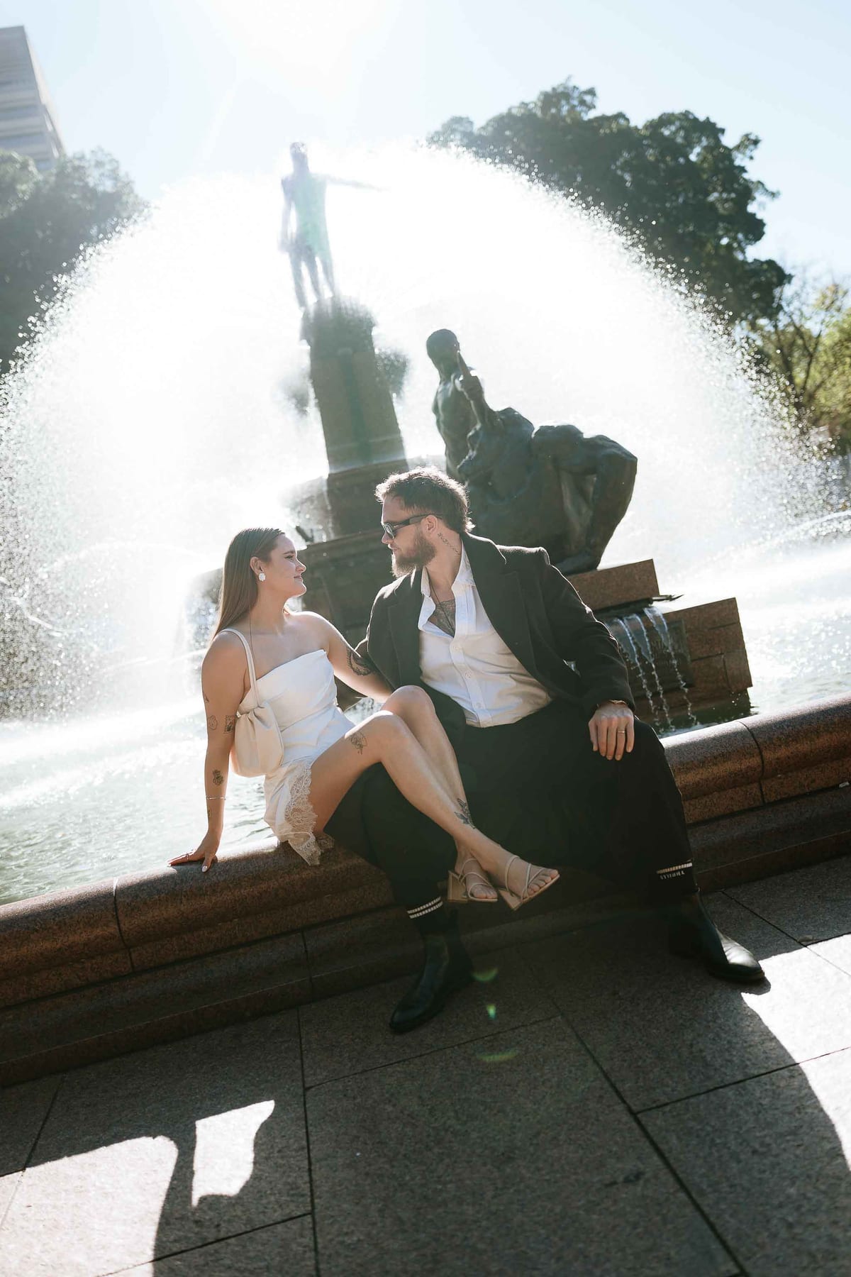Kaylee and Zach's Pre Wedding Session Across Sydney City from Bambini Restaurant to St Marys Cathedral and Hyde Park