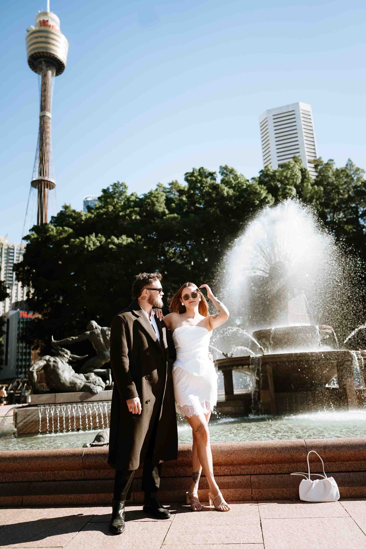 Kaylee and Zach's Pre Wedding Session Across Sydney City from Bambini Restaurant to St Marys Cathedral and Hyde Park