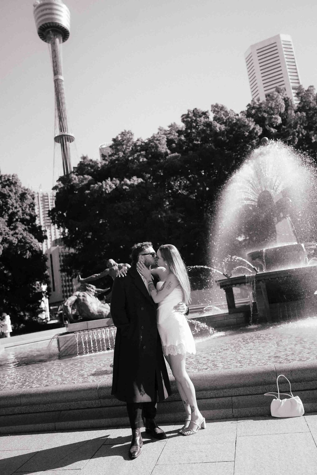 Kaylee and Zach's Pre Wedding Session Across Sydney City from Bambini Restaurant to St Marys Cathedral and Hyde Park