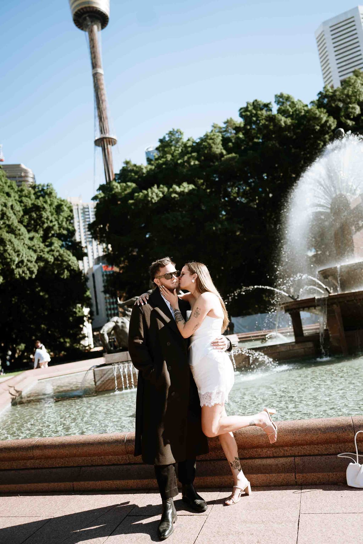 Kaylee and Zach's Pre Wedding Session Across Sydney City from Bambini Restaurant to St Marys Cathedral and Hyde Park