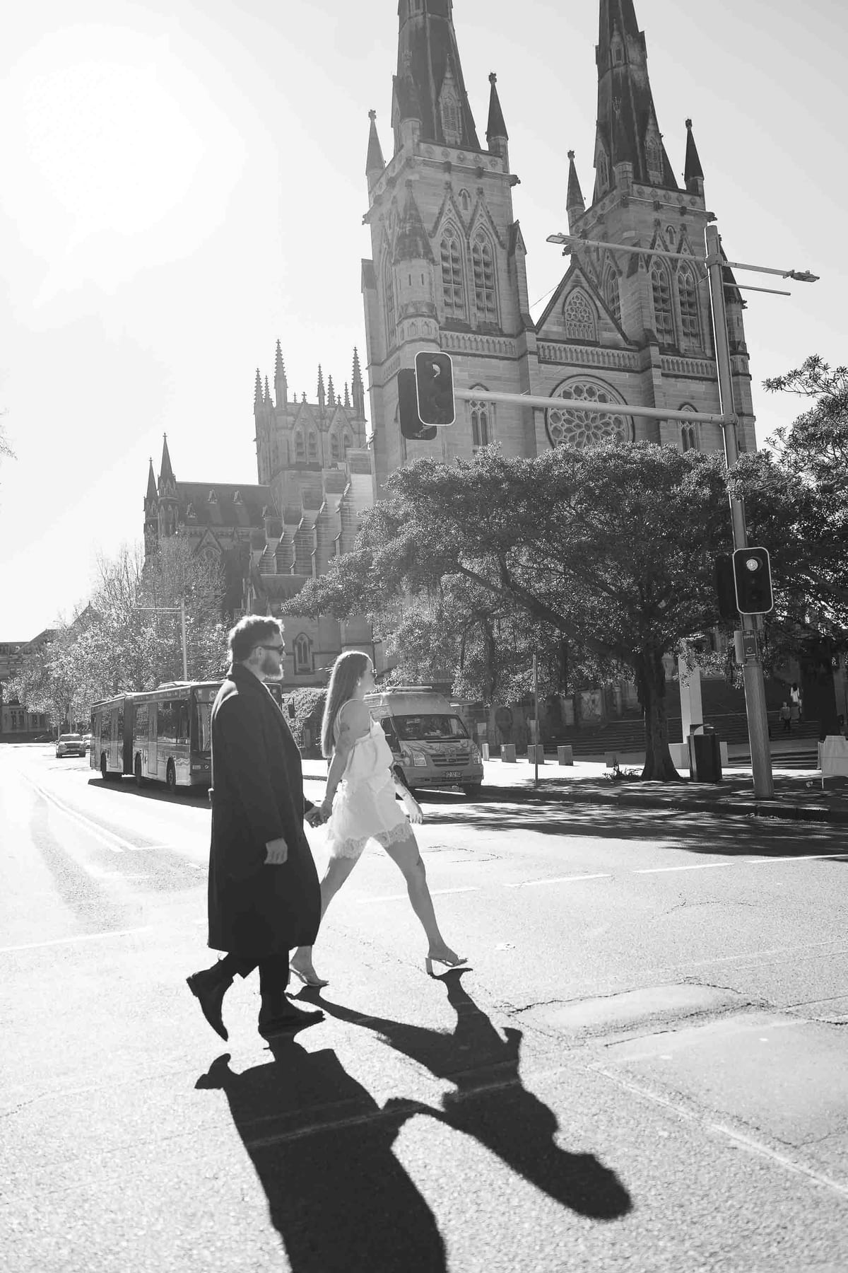 Kaylee and Zach's Pre Wedding Session Across Sydney City from Bambini Restaurant to St Marys Cathedral and Hyde Park