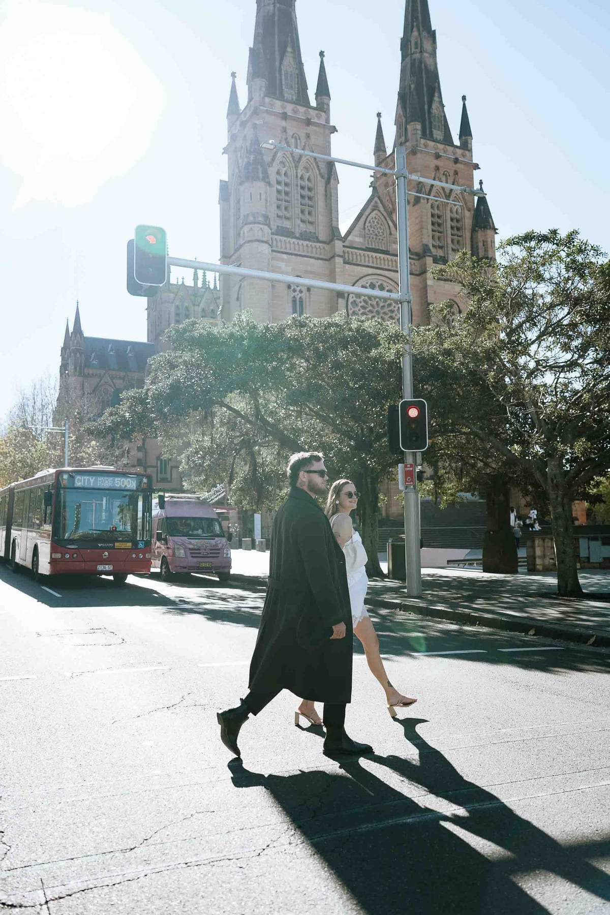 Kaylee and Zach's Pre Wedding Session Across Sydney City from Bambini Restaurant to St Marys Cathedral and Hyde Park