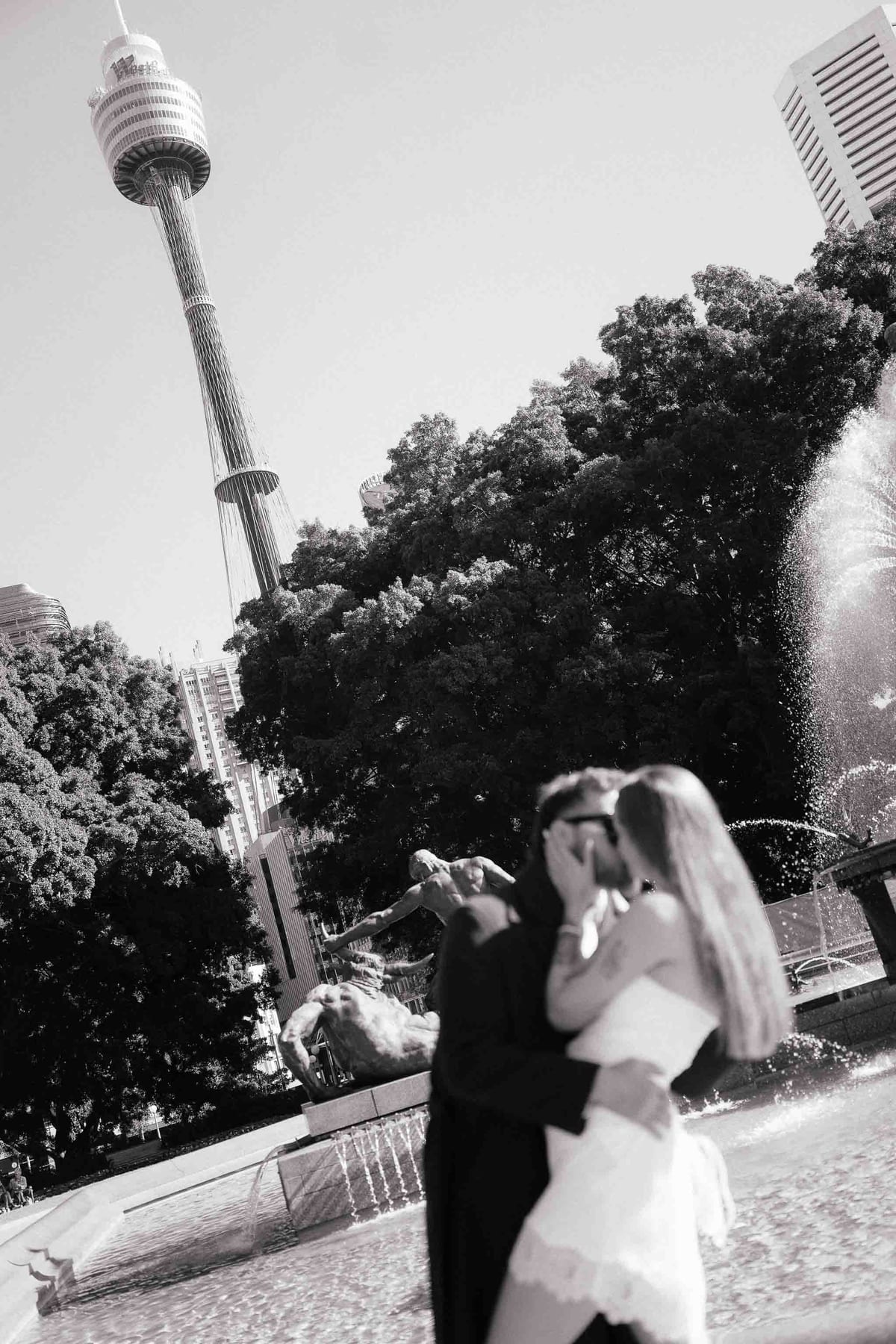Kaylee and Zach's Pre Wedding Session Across Sydney City from Bambini Restaurant to St Marys Cathedral and Hyde Park