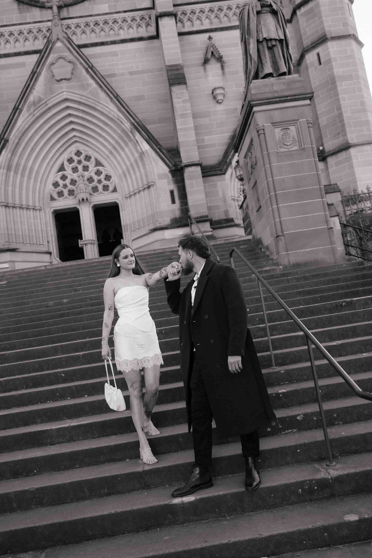 Kaylee and Zach's Pre Wedding Session Across Sydney City from Bambini Restaurant to St Marys Cathedral and Hyde Park