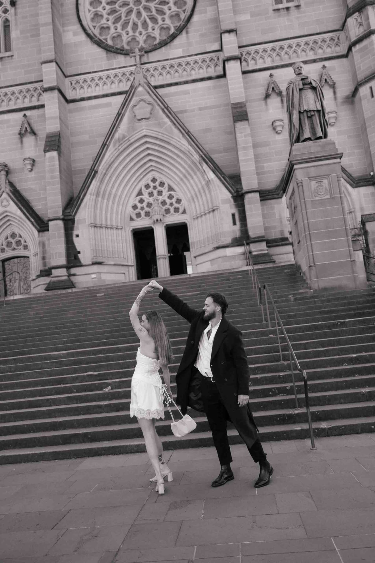Kaylee and Zach's Pre Wedding Session Across Sydney City from Bambini Restaurant to St Marys Cathedral and Hyde Park