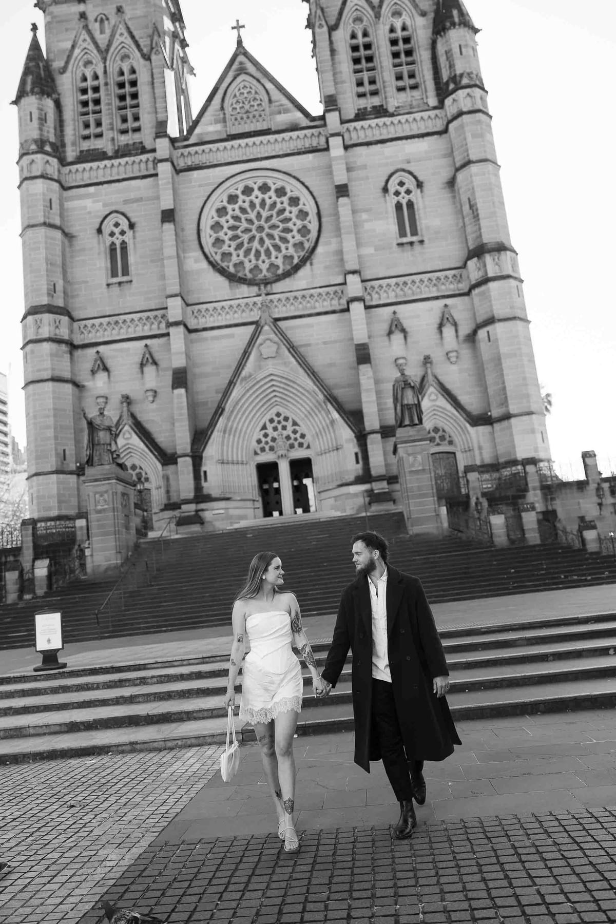 Kaylee and Zach's Pre Wedding Session Across Sydney City from Bambini Restaurant to St Marys Cathedral and Hyde Park